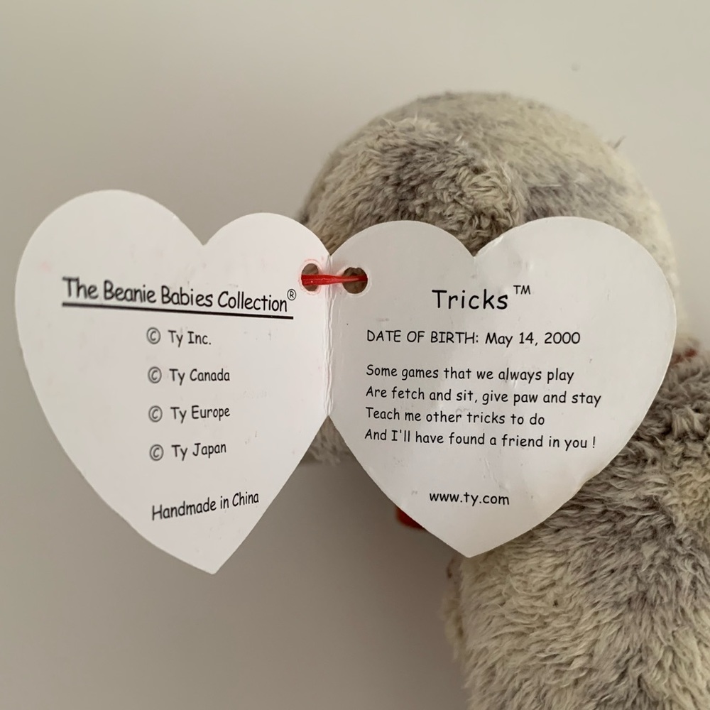 Vintage NWT Beanie Baby Ty Tricks Dog 2000 Retired Cream Gray Friend Puppy - Picture 12 of 16